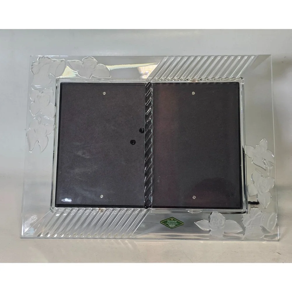 Shannon Crystal Double Picture‎ Frame With Flowers and Bells 24% Lead Crystal